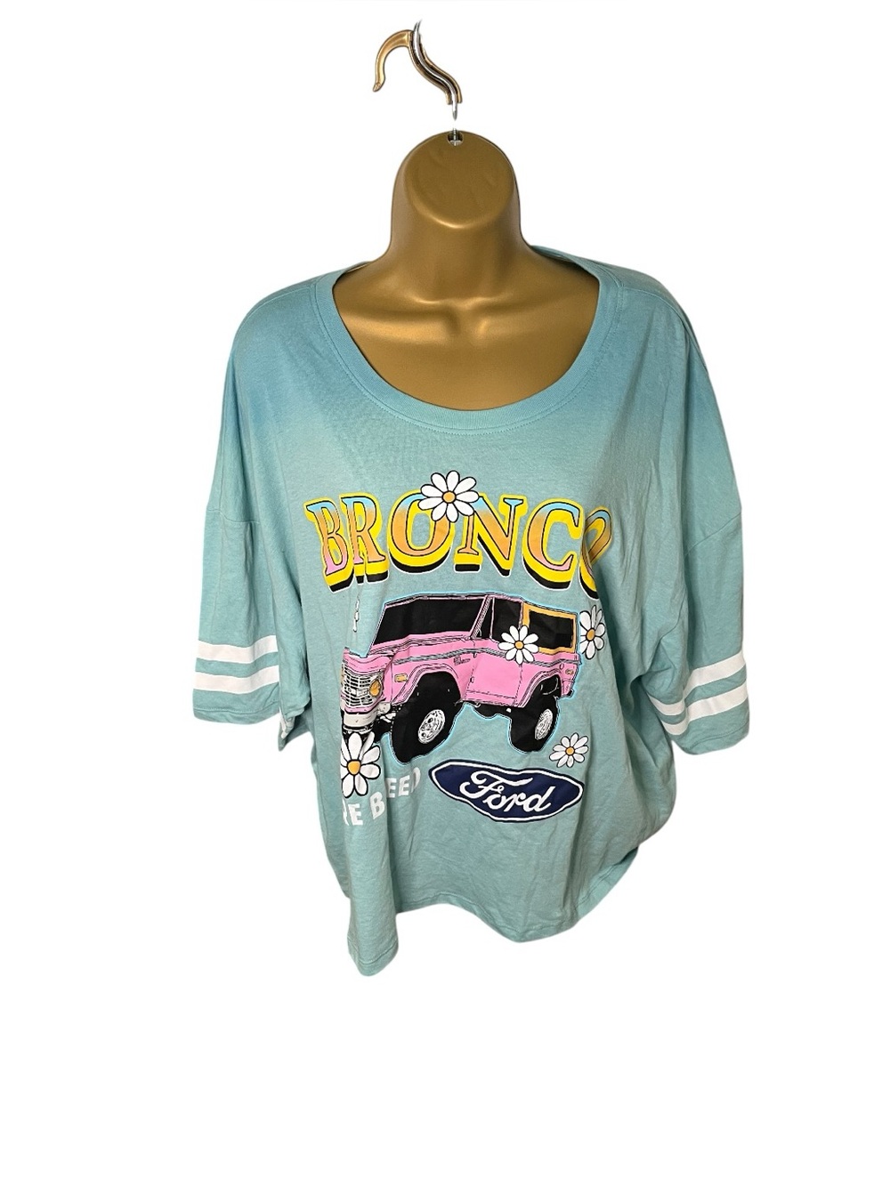 Ford Bronco Graphic Lounge T-Shirt Oversized Varsity Stripe Daisy Blue 2X